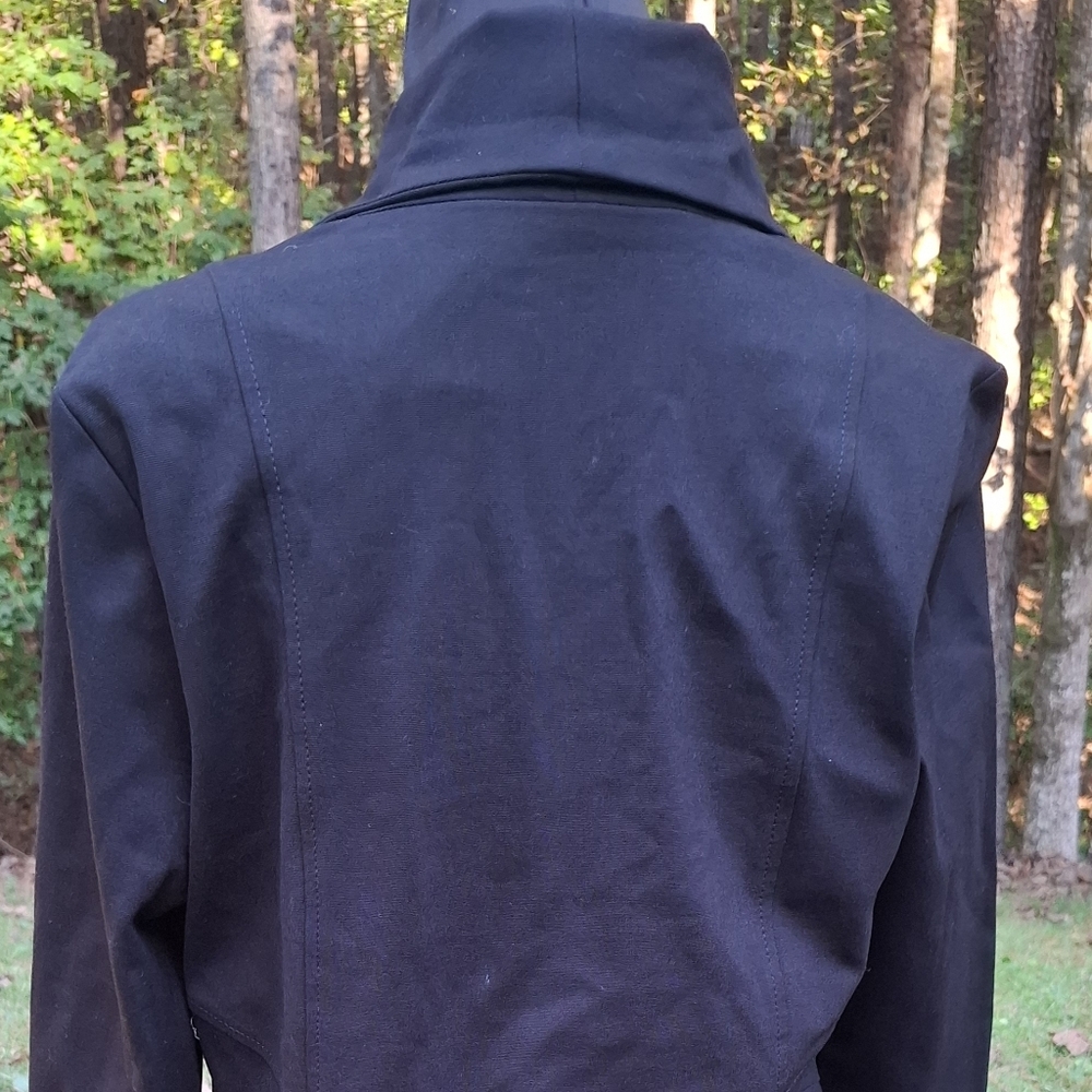 WHBM Asymetrical Moto Style Stretch Long Blazer Jacket Size 12 Black - Picture 7 of 9